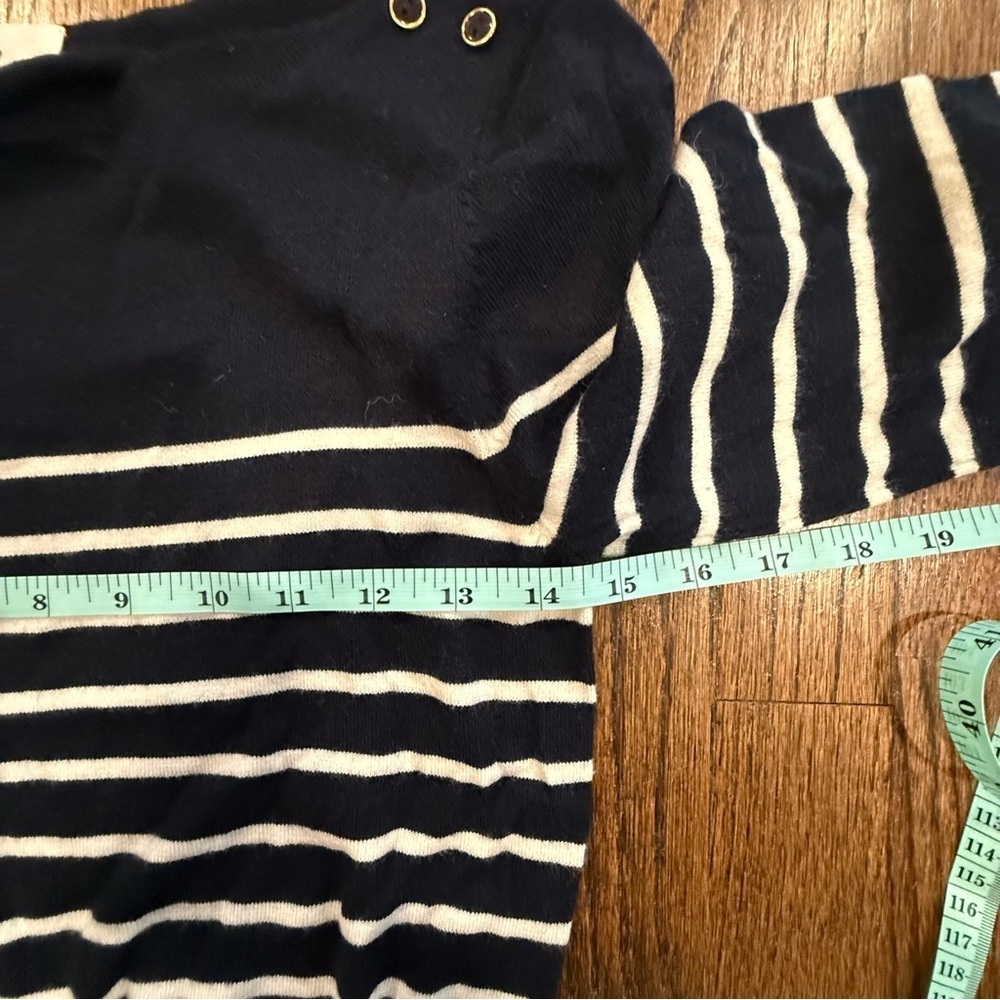 Milly Navy Blue White Stripe Sweater Accent Button Shoulders Size Small 1622 - Picture 6 of 9